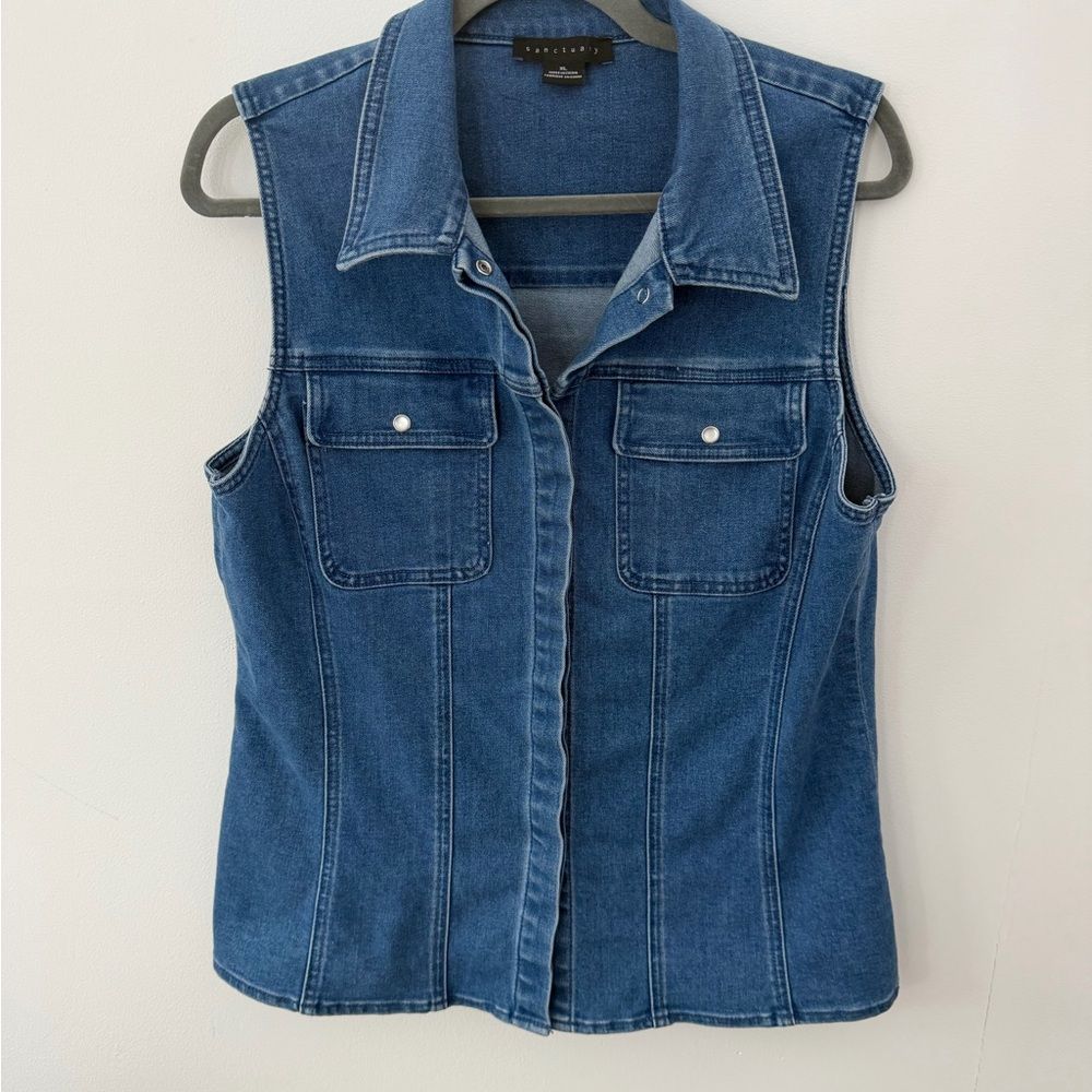 Sanctuary Blue Sleeveless Button Down Shirt Size Xl